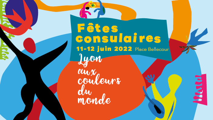 Les Fêtes consulaires 2022. Ronde de silhouettes colorées.