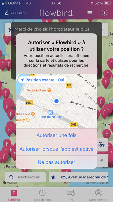 Sur l'application, il faut activer la géolocalisation